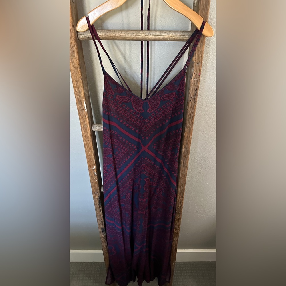 GAP Factory Navy Blue & Dark Red Paisley Strappy Back Maxi Dress w/ Pockets